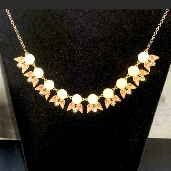 J Crew Gold Tone Statement Choker. White Enamel W/Blush Pink Tear Drop & Brulee - Picture 3 of 7